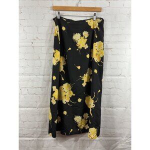 Effeci Maxi Skirt Womens Size Large Black & Yellow Flower Vintage Made in USA